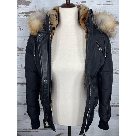 NICOLE BENISTI Fordham Down-Filled Coat Black Cheetah Gold Sz XS NWT - Picture 3 of 9